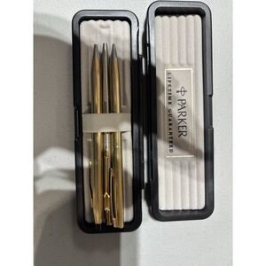 2 X Parker Classic Gold Finish GT Stainless Steel Ballpoint Pen And Pencil